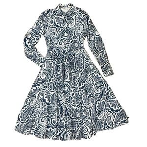 Boden Navy White Paisley Cotton Shirt Dress Long Sleeve Midi US 4R UK 8R